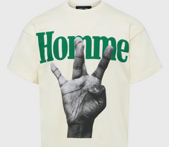 HOMME FEMME TWISTED FINGERS TEE CREAM WITH GREEN