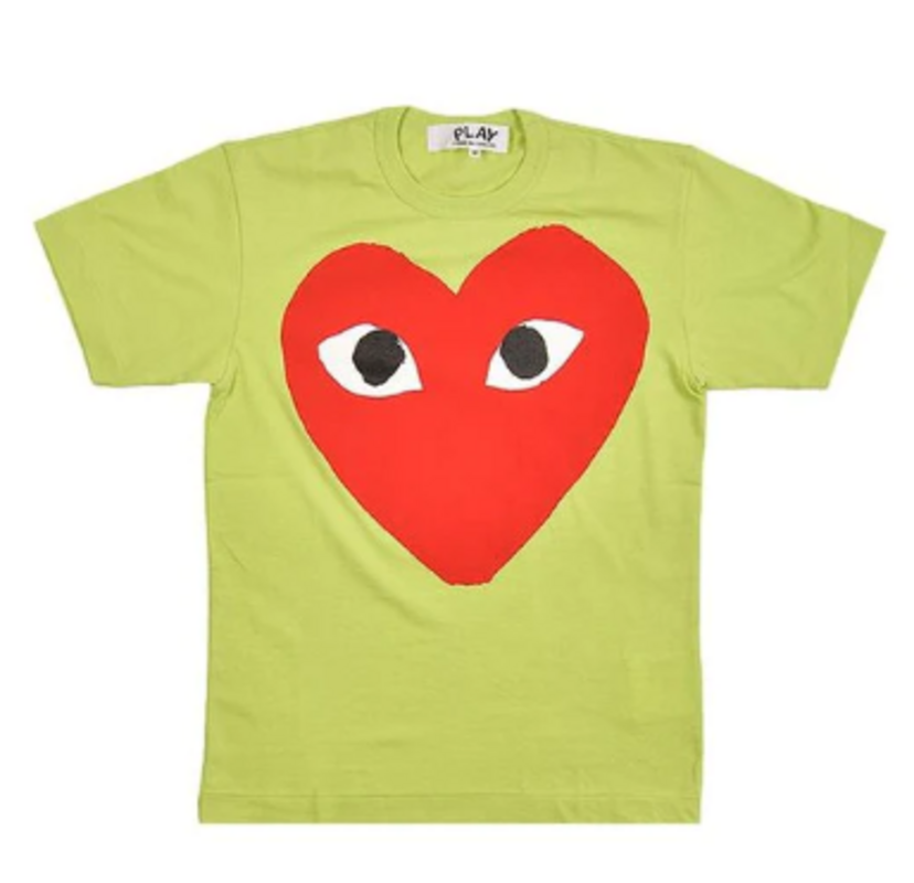 CDG Tee Lime Green Red Heart